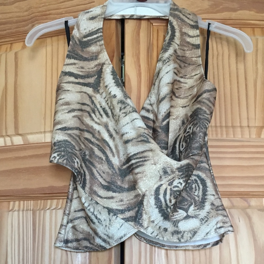 Tiger crop top club wear haltertop gold L
